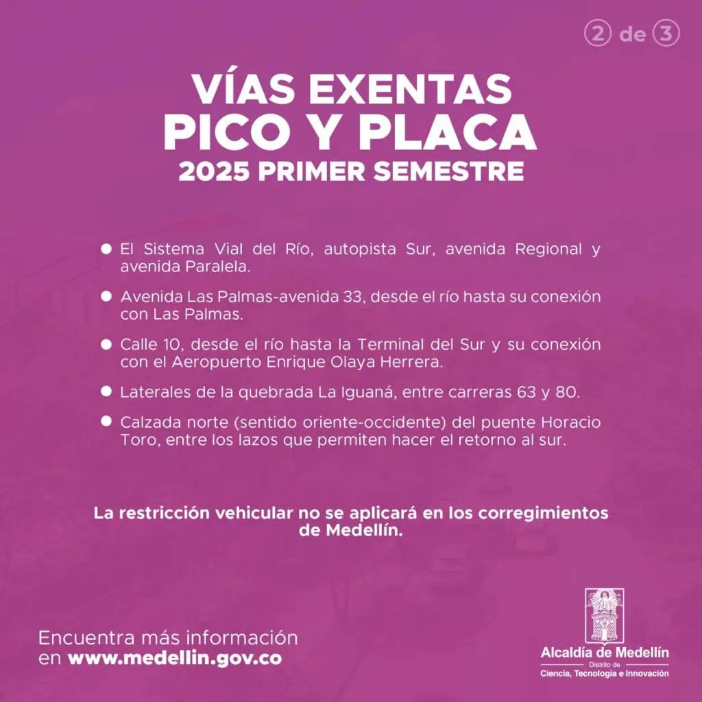 Pico y placa en Medellín rota desde el 3 de febrero: Así queda Vías sin pico y placa en Medellín