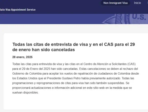 Embajada de Estados Unidos vuelve a cancelar las citas para la visa: Esto se sabe Embajada de Estados Unidos vuelve a cancelar las citas para la visa