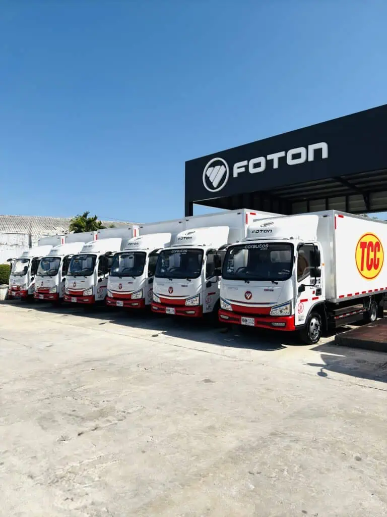 Empresa de carga empezó a incorporar camiones 100 % eléctricos en Colombia Camiones de carga 100 % eléctricos de Foton. Foto: cortesía Foton.