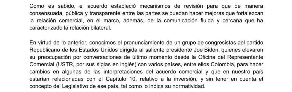 Se acuerdan ajustes sobre capítulo de inversión en TLC entre Colombia y EE. UU., pese a críticas TLC entre Colombia y EE. UU.