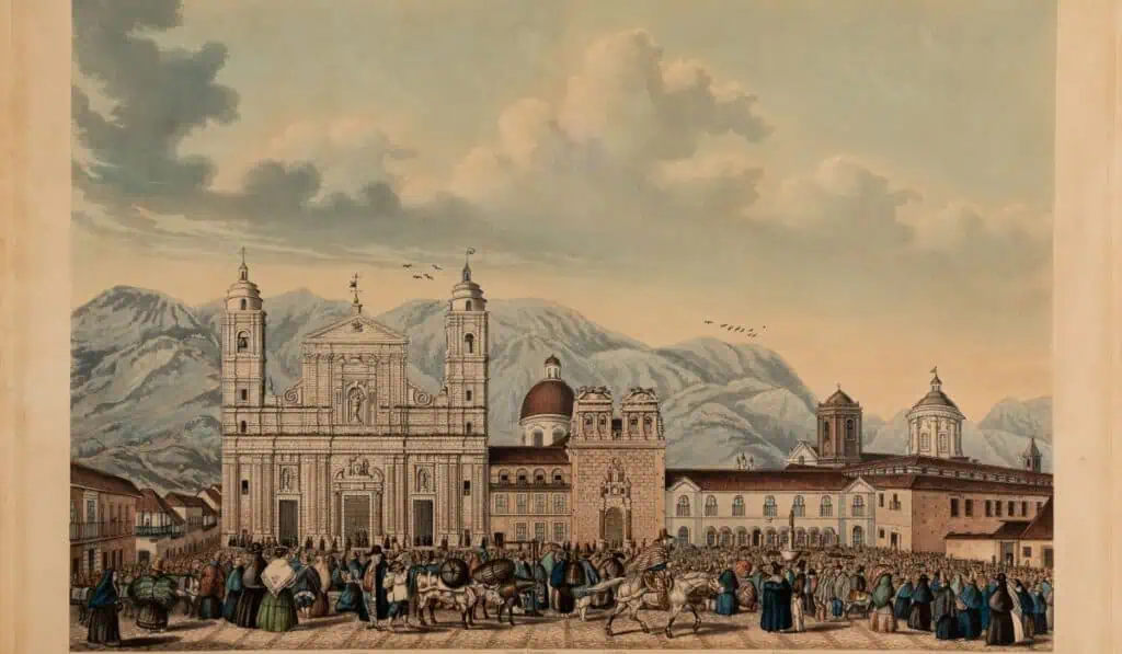 Subasta en Bogotá: Estas son las 10 piezas de lujo e históricas más costosas 7. Cuadro de la Plaza de Bolívar. Bogotá Castillo, 1838.
