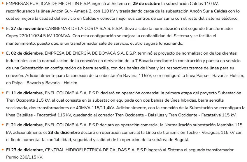 ¿Cuántos proyectos de transmisión y generación de energía en Colombia entraron en 2024? ¿Cuántos proyectos de transmisión y generación de energía en Colombia entraron en 2024?