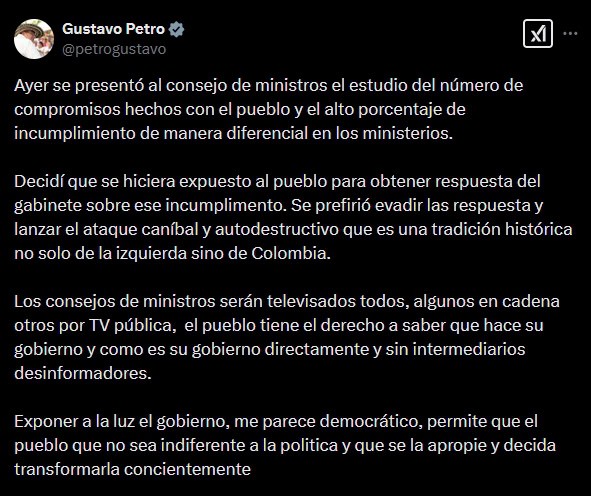 Tras Consejo de Ministros, Petro anuncia que “ajustará el Gobierno” por el nivel de ejecución de cada Ministerio