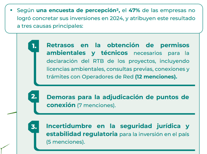 La Guajira, la promesa del Gobierno Petro para las energías renovables que no ha podido concretar 2 Encuesta de percepción sobre el clima de inversión en FNCER realizada entre noviembre y diciembre de 2024 a 46 empresas de las 54 afiliadas a SER Colombia que invierten, desarrollan o construyen proyectos FNCER en el país