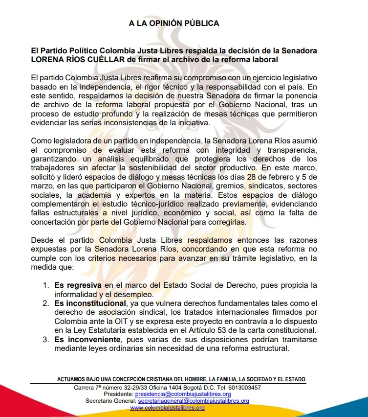 La reforma laboral de Petro, al borde del archivo: hundimiento parece inminente El voto de Lorena Ríos a la reforma laboral