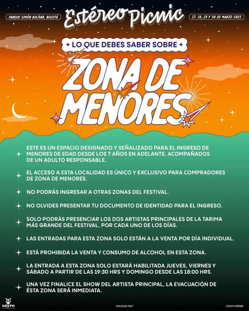 Zona de menores, el nuevo espacio que tendrá el Festival Estéreo Picnic 2025: Estos son los precios Todo lo que debe saber sobre la nueva localidad. Foto: cortesía Páramo.