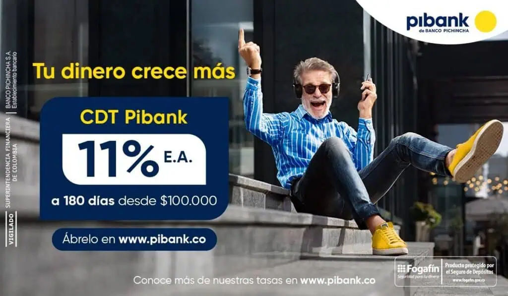 Pibank: una de las mejores alternativas para ahorrar de verdad con CDT 180 días al 11 % E.A. Pibank una vez más lidera con su nueva tasa en CDT a 11 % E.A.