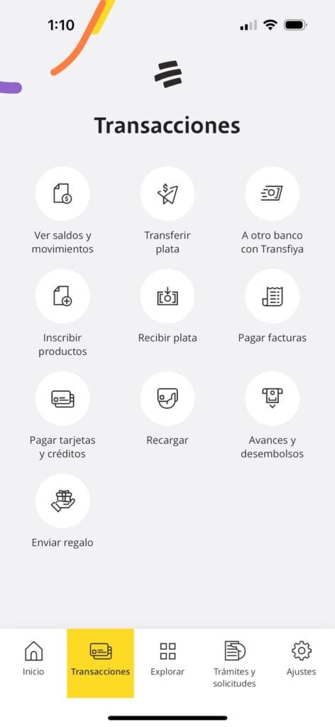 Transacciones. Imagen: captura de pantalla. 