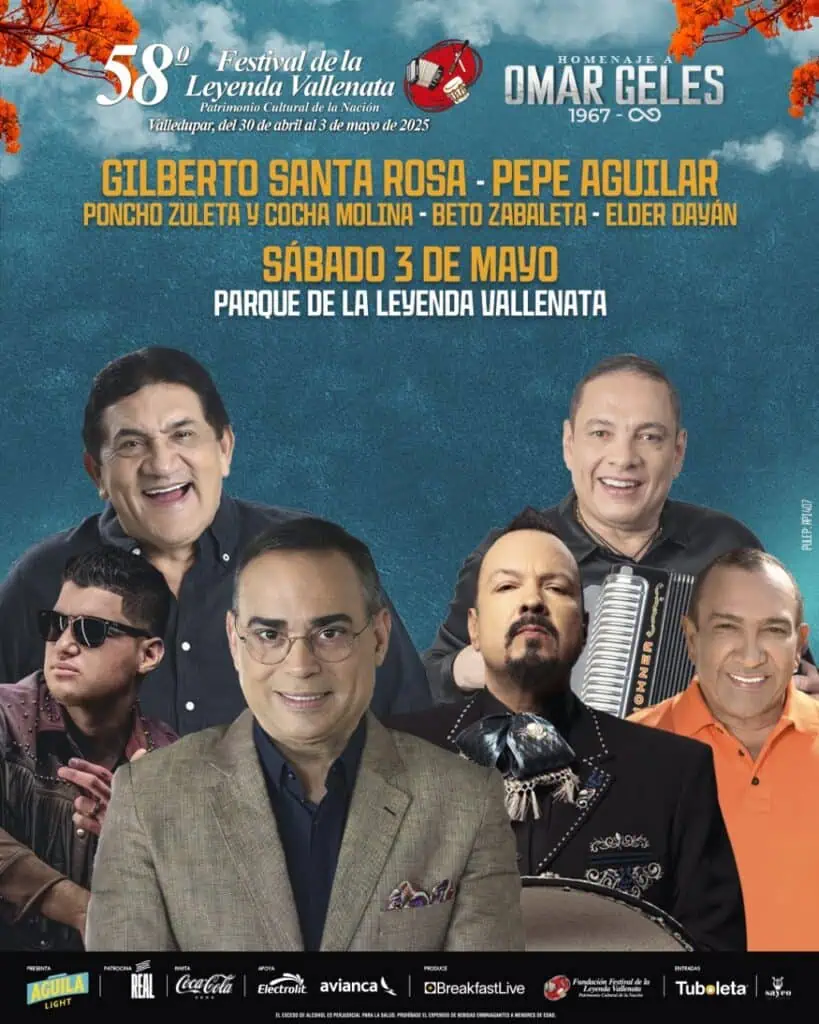 Este es el line up completo del Festival de la Leyenda Vallenata 2025 Line up del 3 de mayo. Foto: cortesía.