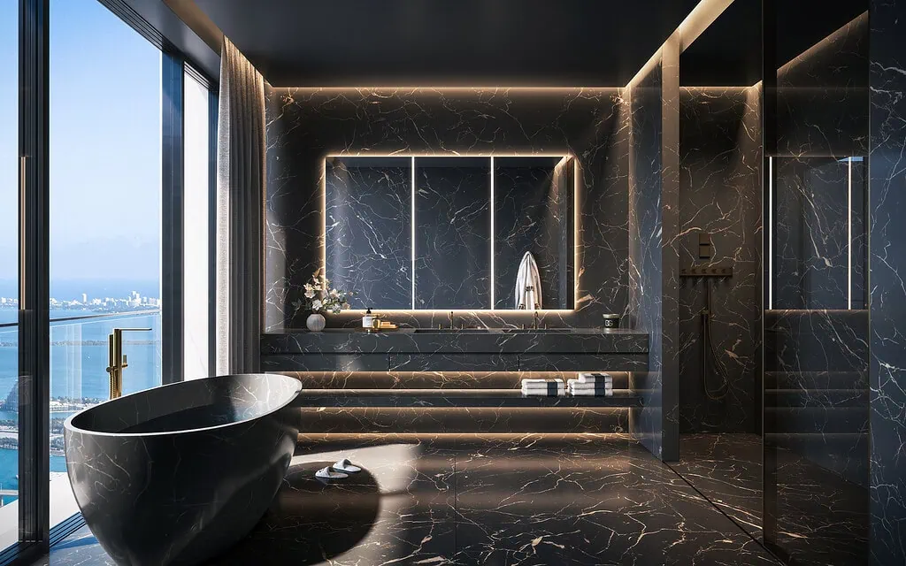 Así será el primer hotel y residencia de Dolce & Gabbana en Miami: Esto cuesta cada unidad Así se verán los baños de los apartamentos en 888. Render: cortesía.