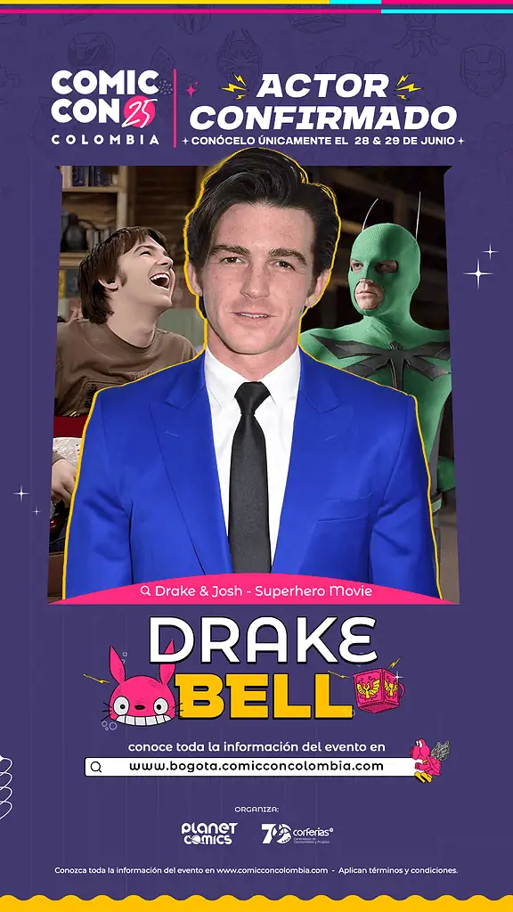 Famoso actor y cantante estadounidense participará de la Comic Con Colombia 2025 Drake Bell participará del Comic Con Colombia 2025. Foto: cortesía.