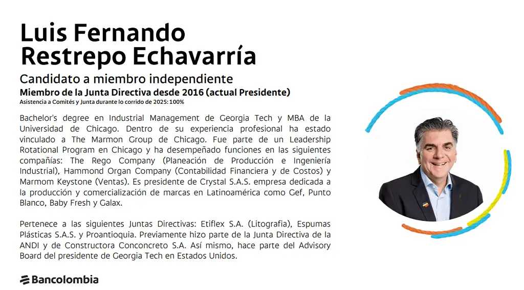 Nueva Junta Directiva de Bancolombia tras evolución a Grupo Cibest: se reducen miembros Luis Fernando Restrepo