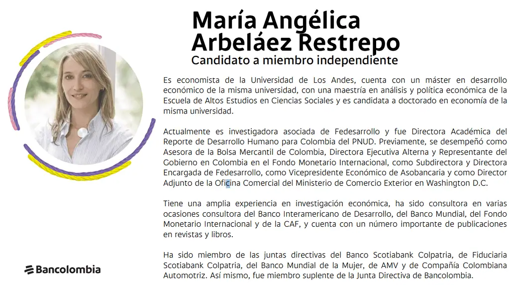 Nueva Junta Directiva de Bancolombia tras evolución a Grupo Cibest: se reducen miembros Maria Angélica Arbeláez
