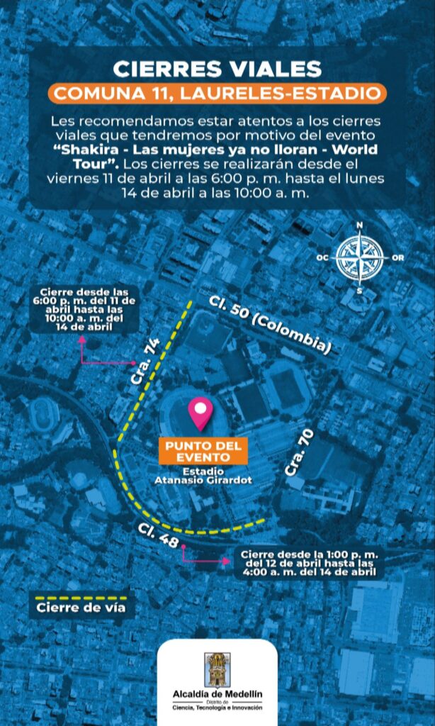 ¿Cuáles son los cierres viales para el concierto de Shakira en Medellín? Todos los detalles
