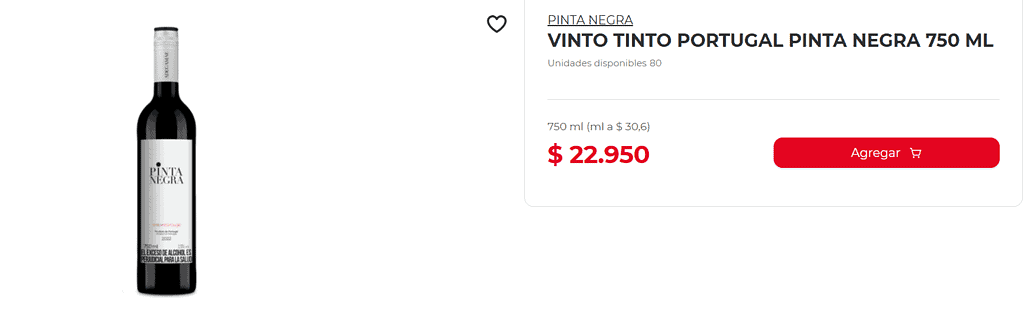 Vinos de alta calidad de Tiendas D1 que se pueden comprar por menos de $30.000 Vino tinto Portugal Pinta Negra. Foto: captura de pantalla.