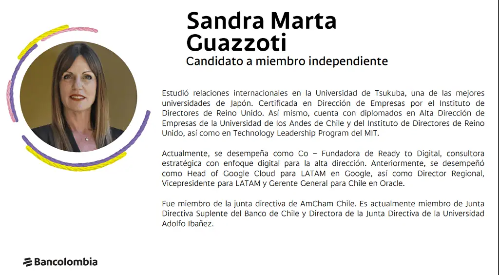 Nueva Junta Directiva de Bancolombia tras evolución a Grupo Cibest: se reducen miembros Sandra Guazzoti