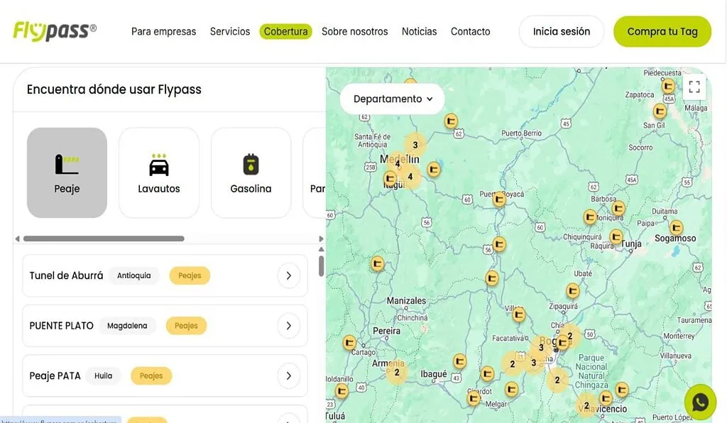 Flypass creó mapa para cobertura de pago de peajes electrónicos para Semana Santa: muchas ventajas Flypass mapa