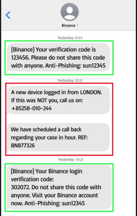 Binance SMS