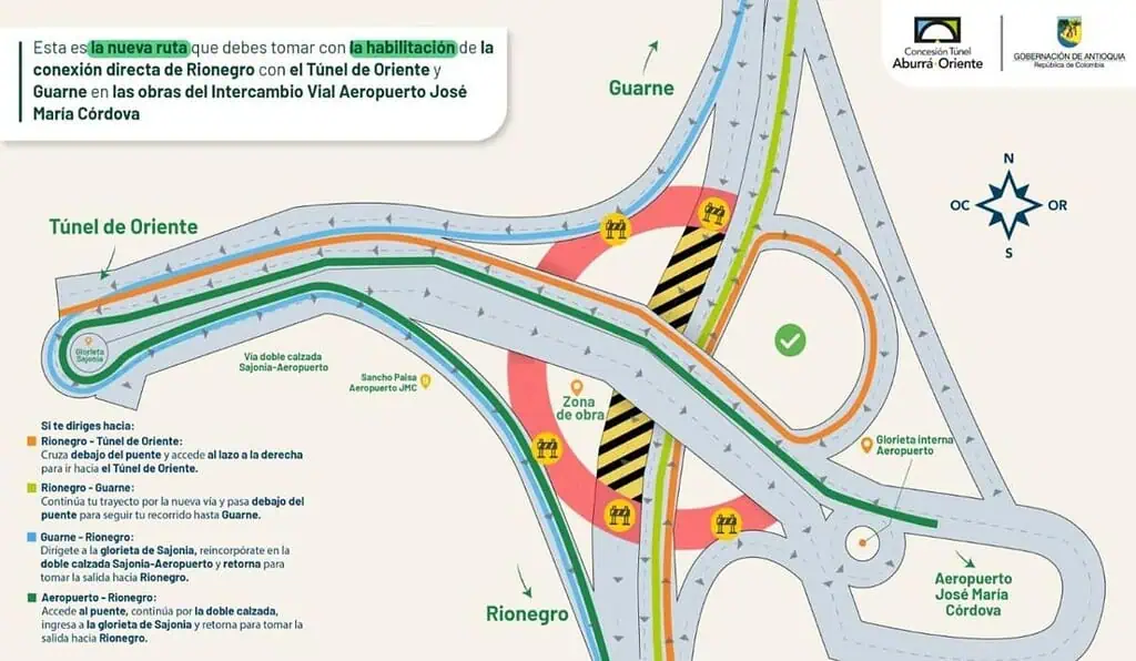 Habilitan conexión directa entre Rionegro y el túnel de Oriente; así va la megaobra en cercanías al aeropuerto Intercambiador vial José María Córdova