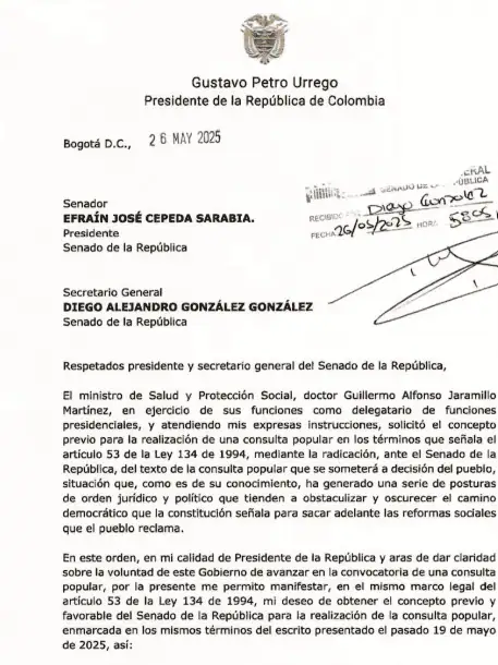 Gobierno Petro radica nuevamente la consulta popular tras corregir error de trámite Radicación de la nueva consulta popular