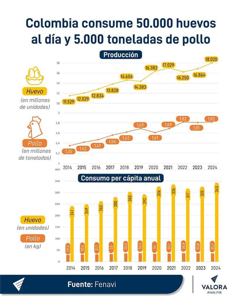 Cifras producción de huevos y pollo en Colombia