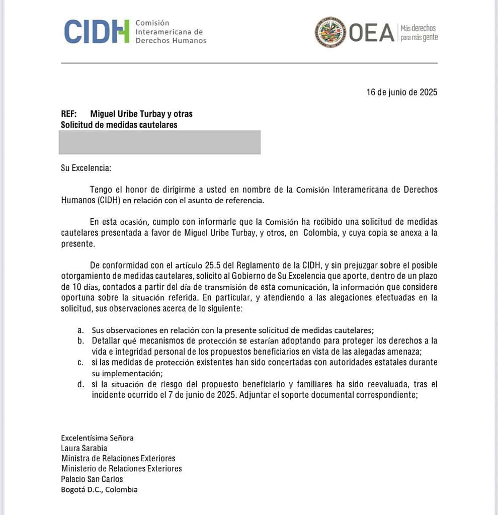 Hay una cuarta captura por intento de homicidio de Miguel Uribe: CIDH pidió información sobre el caso CIDH Miguel Uribe