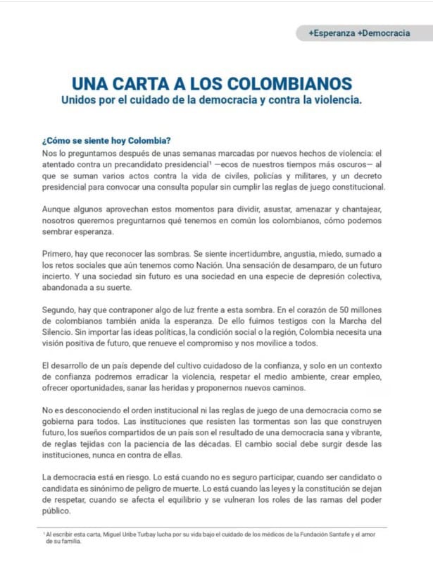 Carta a los colombianos
