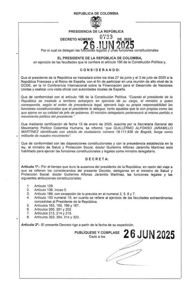 Decreto viaje de Petro de Francia y España