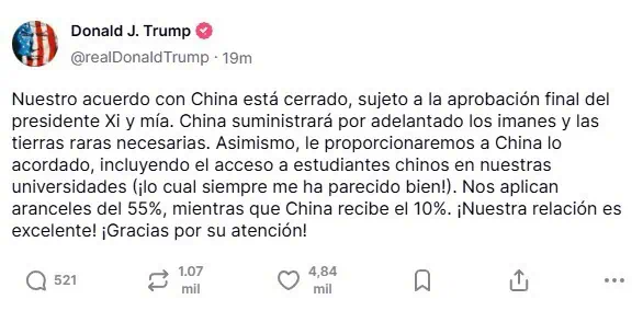 Estados Unidos y China alcanzan acuerdo para mantener tregua comercial Estados Unidos y China alcanzan acuerdo para mantener tregua comercial