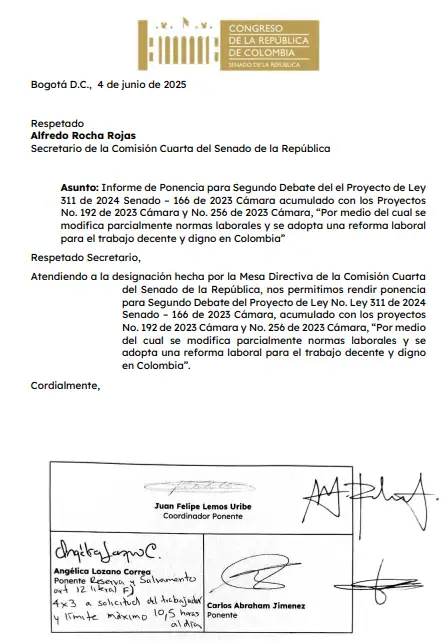 Radican ponencia final de la reforma laboral para debate en plenaria del Senado; hay cambios Radicado ponencia reforma laboral