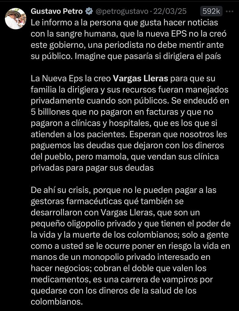 Consejo de Estado ordena al presidente Petro retractarse por acusaciones contra Vargas Lleras y la Nueva EPS