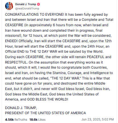 Donald Trump anuncia alto el fuego entre Israel e Irán, pero siguen los avisos en Teherán