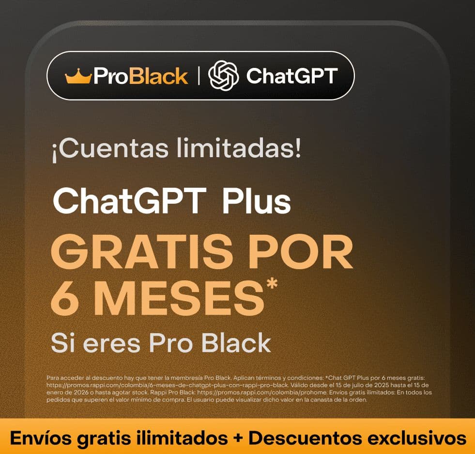 Usuarios de Rappi podrán acceder a ChatGPT Plus sin costo adicional: Estas son las condiciones Beneficio para usuarios RappiPro Black. Foto: cortesía Rappi.