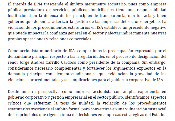 Demanda presidente de ISA - EPM