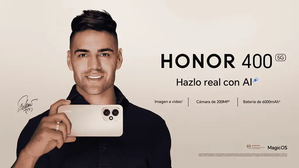 Honor lanza el nuevo celular de Falcao en Colombia: esto cuesta Honor 400 tienes más de 40 funciones con IA. Foto: cortesía Honor.