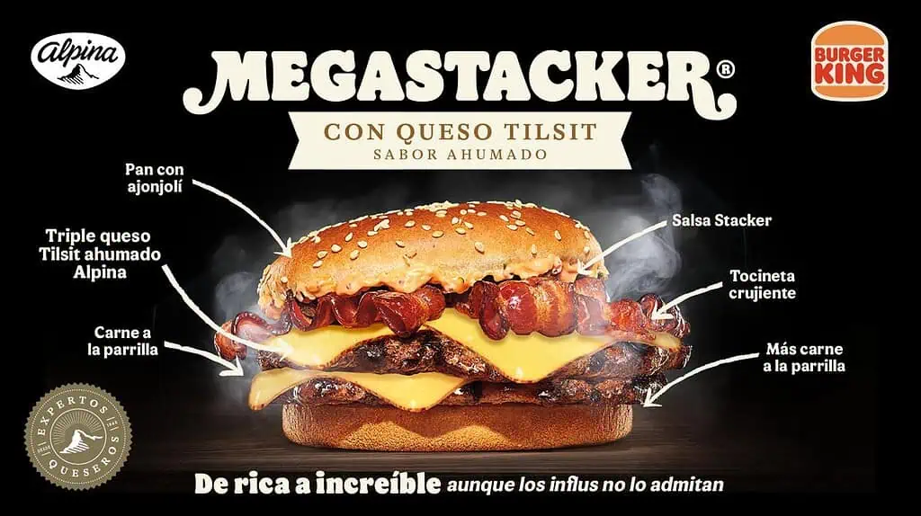 Burger King anuncia alianza con gigante empresa de alimentos en Colombia y lanzan producto: Esto cuesta Megastacker de Burger King. Foto: cortesía Burger King.