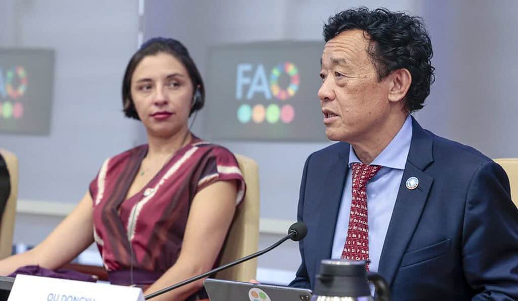 Ministra de Agricultura de Colombia, Martha Carvajalino y director general de la FAO, QU Dongyu