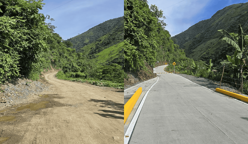 Antes y después de la vía Dabeiba. Foto: cortesía Grupo Argos