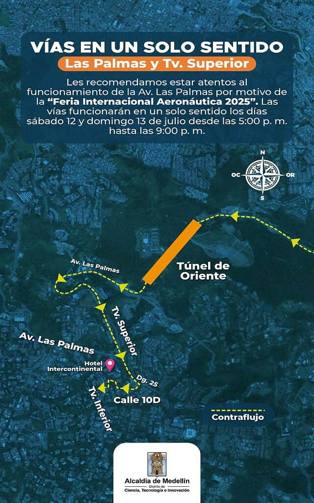 cambios en las vías y el transporte público entre Medellín y Rionegro por Feria Aeronáutica 2025