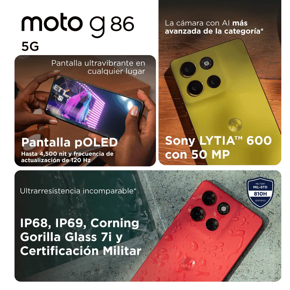 Motorola lanzó en Colombia celular con cámara potenciada con inteligencia artificial y batería de larga duración: Esto cuesta Características del moto g86. Foto: tomada de la página oficial de Motorola.