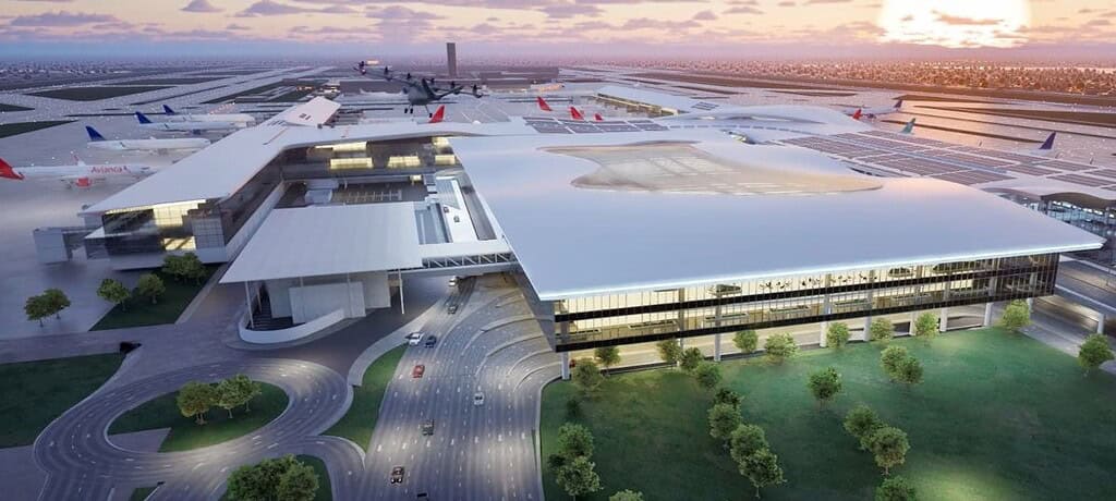 Agregar un terminal de pasajeros es parte de la propuesta en la APP para ampliar el aeropuerto de Bogotá. Imagen: Odinsa