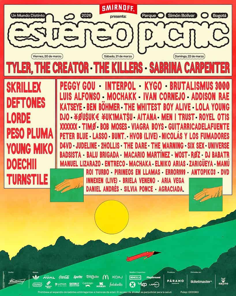 Este es el lineup del Festival Estéreo Picnic 2026: Sabrina Carpenter, Peso Pluma y The Killers encabezan el cartel Cartel oficial Estéreo Picnic 2026. Foto: cortesía Páramo Presenta.