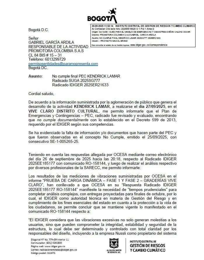 Vive Claro tiene "riesgo estructural", dice revelador informe: estos son los conciertos que estarían en duda Informe sobre Vive Claro. Foto: tomada de redes sociales.