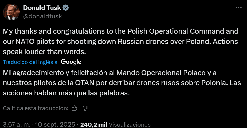 Polonia derriba drones rusos en su espacio aéreo y convoca a la OTAN La respuesta de Polonia