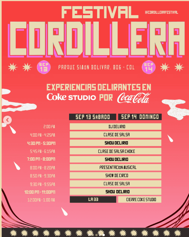 Programación Coke Studio festival Cordillera 2025. Foto: tomada de @cocacolacol.