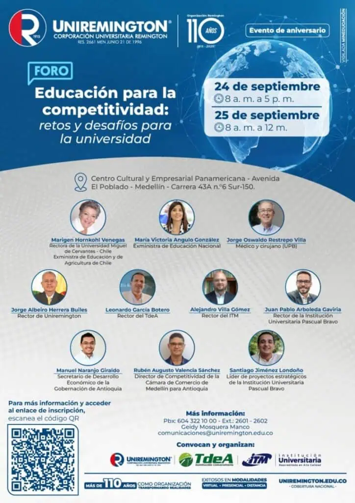 Universidades liderarán foro sobre educación y competitividad en Antioquia: esta es la atractiva agenda Agenda del foro ‘Educación para la competitividad: retos y desafíos para la universidad’