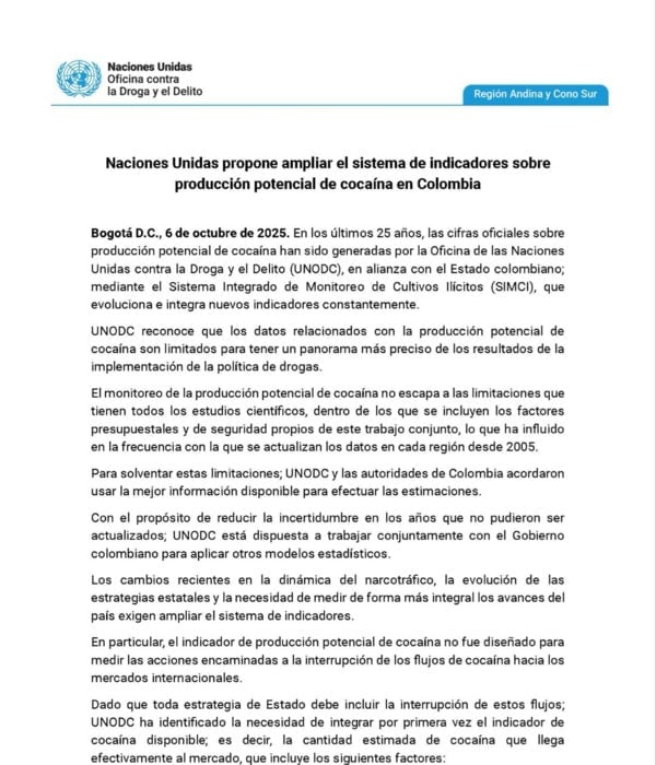 Comunicado Naciones Unidas. Foto: tomada de redes sociales. 