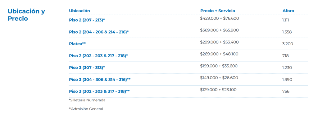 Precios Soda Stereo en Colombia. Foto: captura de pantalla de la página de Tuboleta. 