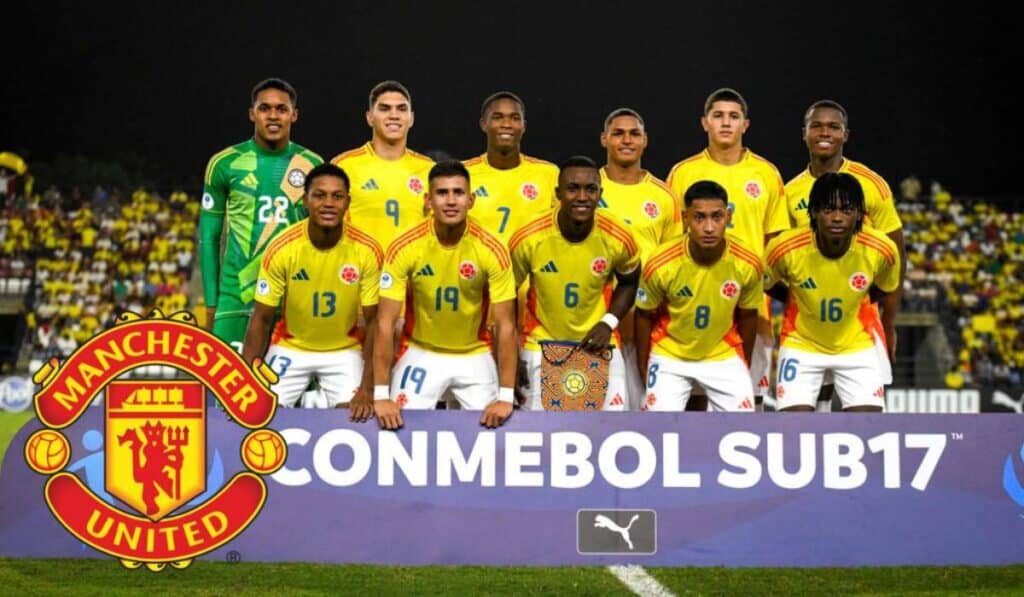El Manchester United firma a una ‘joya’ del fútbol colombiano. Imagen: Composición Página web FCF/ Cuenta X @ManUtd