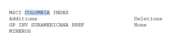 Dos nuevas acciones colombianas ingresaron al índice MSCI de pequeña capitalización Preferencial Grupo Sura y Mineros ingresaron al índice MSCI de pequeña capitalización. Imagen: MSCI.
